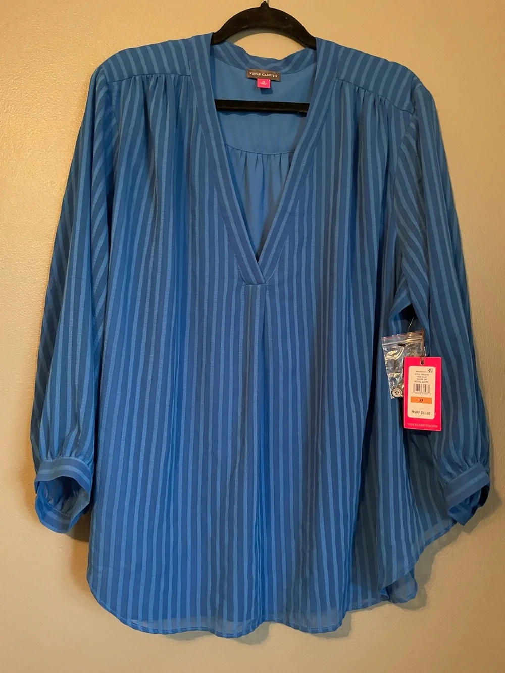 NWT Vince Camuto Sz 3X Womens Blue Striped Blouse Dress Top Shirt Ret $89! - Picture 1 of 11